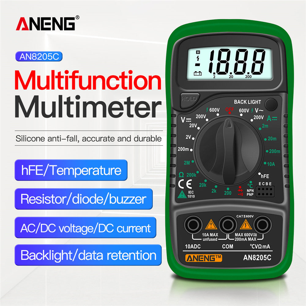 ANENG AN8205C Digital Multimeter AC/DC Ammeter Volt Ohm Multimetro Tester Meter With Thermocouple LCD Backlight Portable