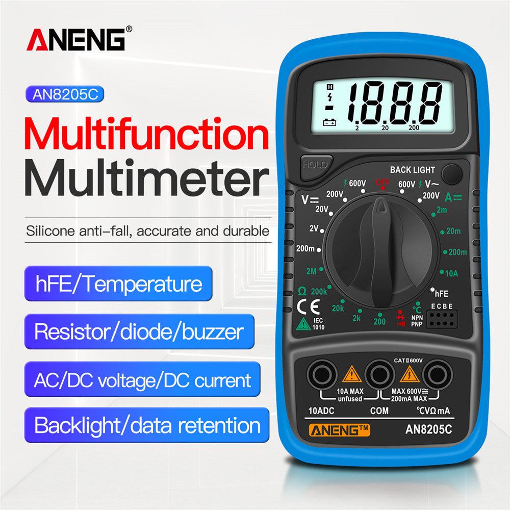 ANENG AN8205C Digital Multimeter AC/DC Ammeter Volt Ohm Multimetro Tester Meter With Thermocouple LCD Backlight Portable