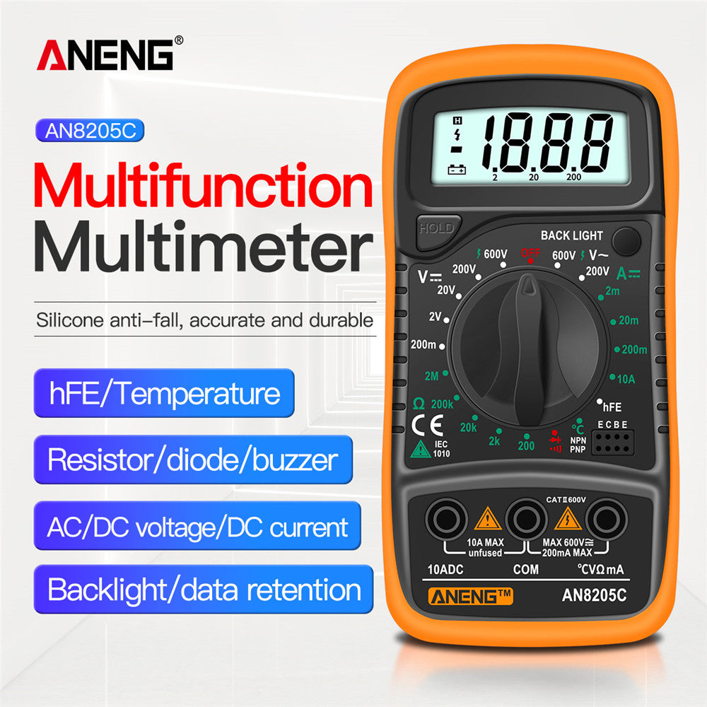 ANENG AN8205C Digital Multimeter AC/DC Ammeter Volt Ohm Multimetro Tester Meter With Thermocouple LCD Backlight Portable