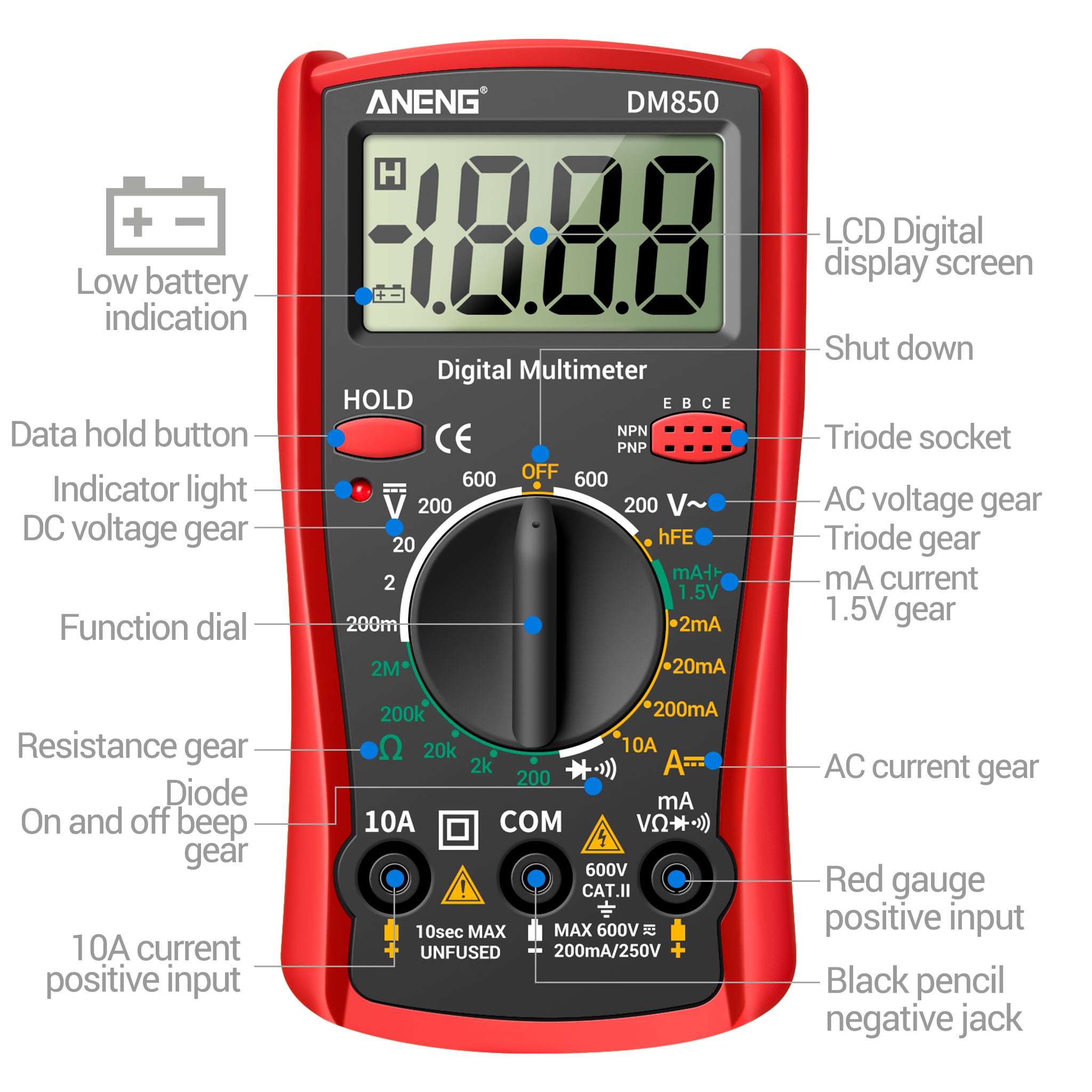 ANENG DM850 Automatic Digital Multimeter Professional multimetro AC/DC Votage Tester 1999 Counts Ohm Ammeter Electric Tools
