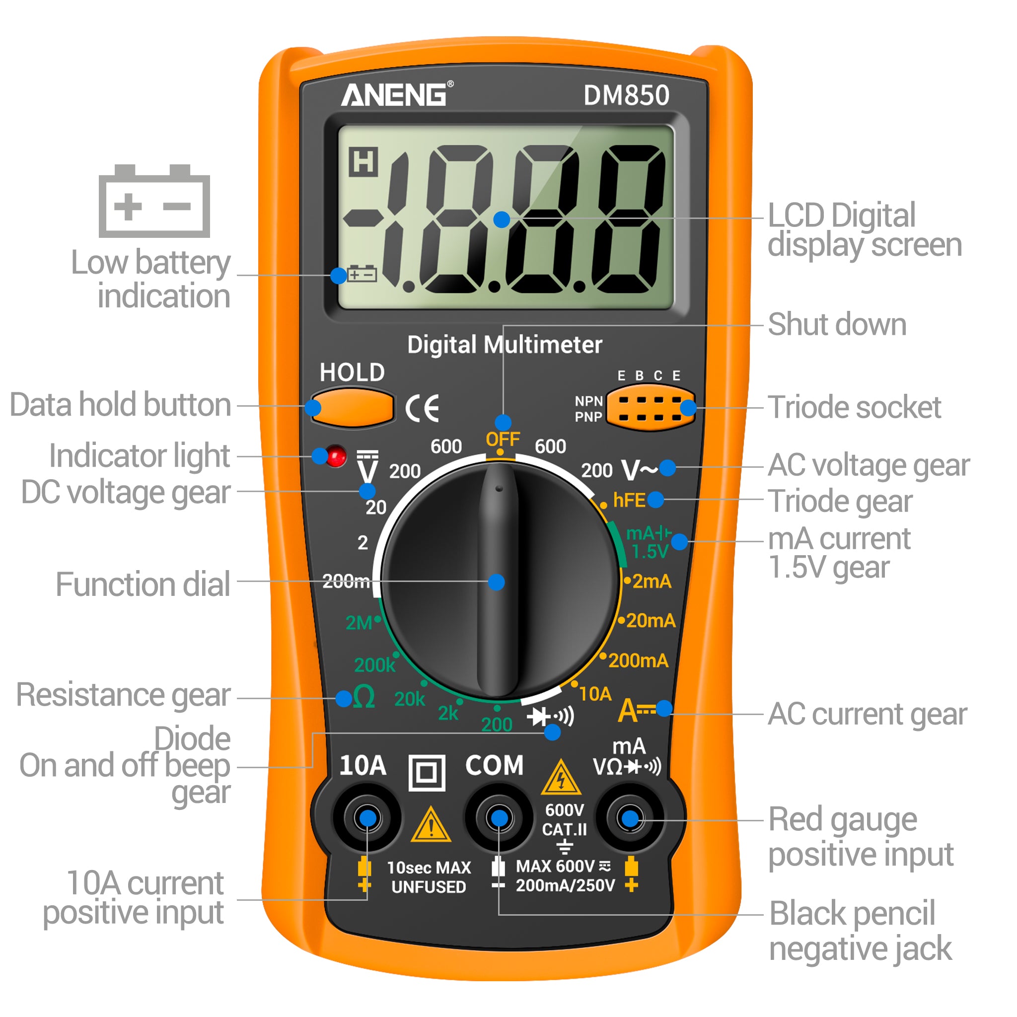 ANENG DM850 Automatic Digital Multimeter Professional multimetro AC/DC Votage Tester 1999 Counts Ohm Ammeter Electric Tools