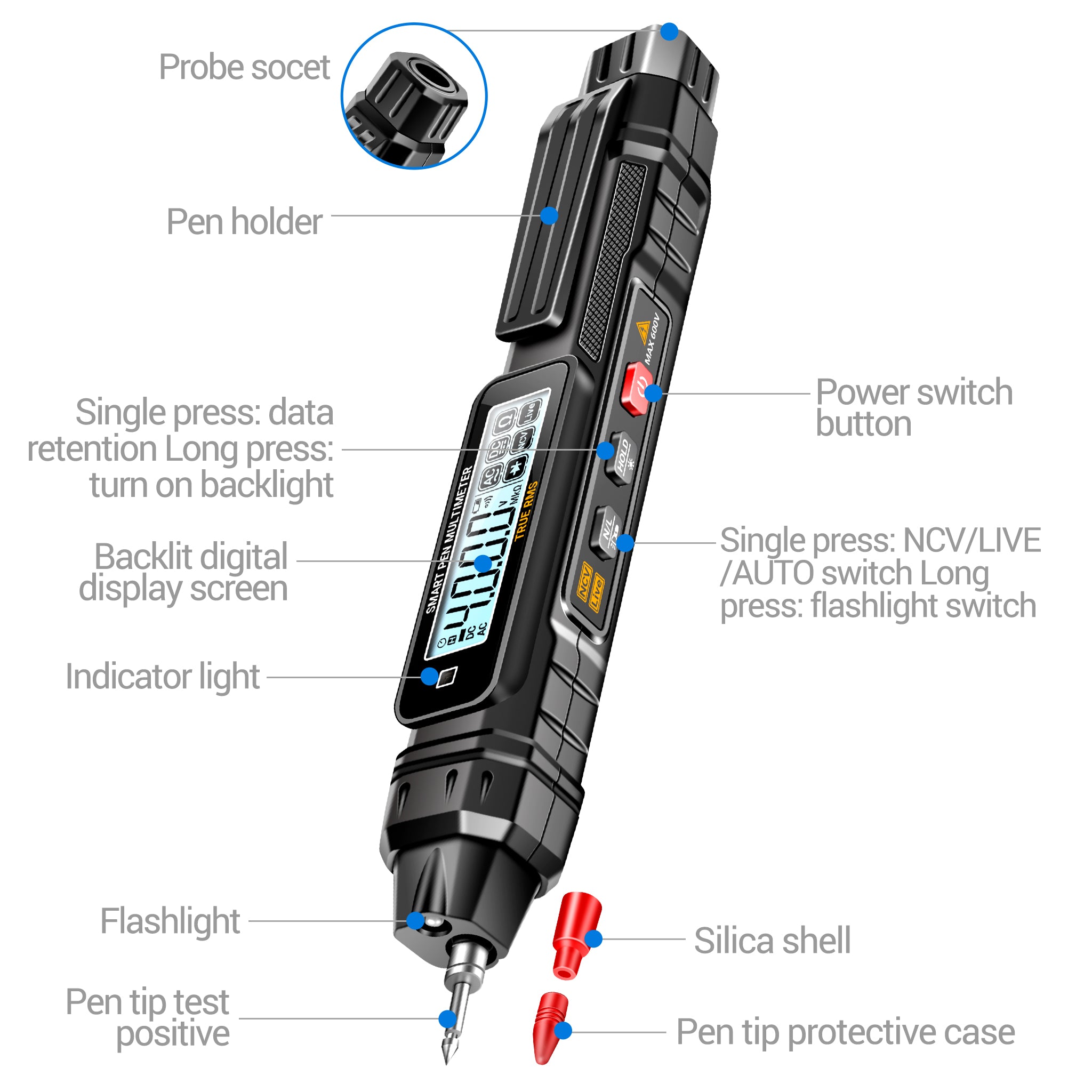 ANENG A3005 Pen Type Multimeter Digital Professional Mini AC/DC Voltage 4000 Counts Meter Resistance NCV Ohm Diode Tester tools