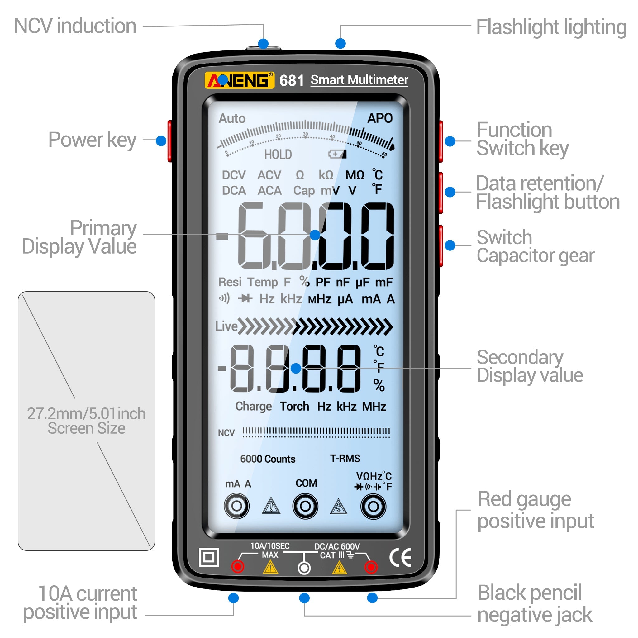 ANENG 681 Rechargable Digital Professional Multimeter NCV Tester AC/DC Voltage Meter - ANENG TOOLS