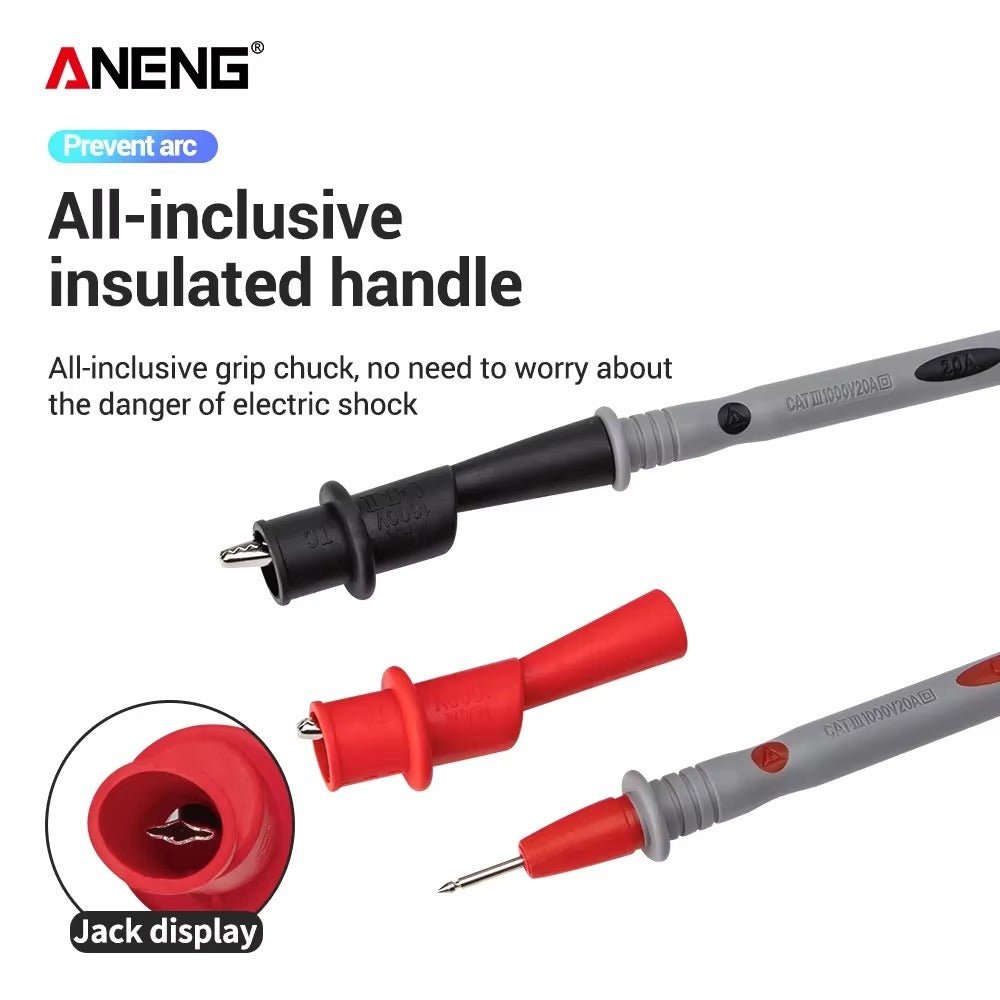 PT1034 Silicone Multimeter Test Lead + Crocodile Test Clip 1000V Flame Retardant Needle Probe - ANENG TOOLS