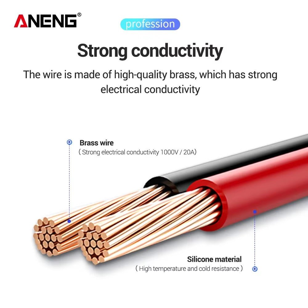 PT1034 Silicone Multimeter Test Lead + Crocodile Test Clip 1000V Flame Retardant Needle Probe - ANENG TOOLS